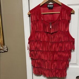 Berek Leather Red Layered Fringe Top Vest